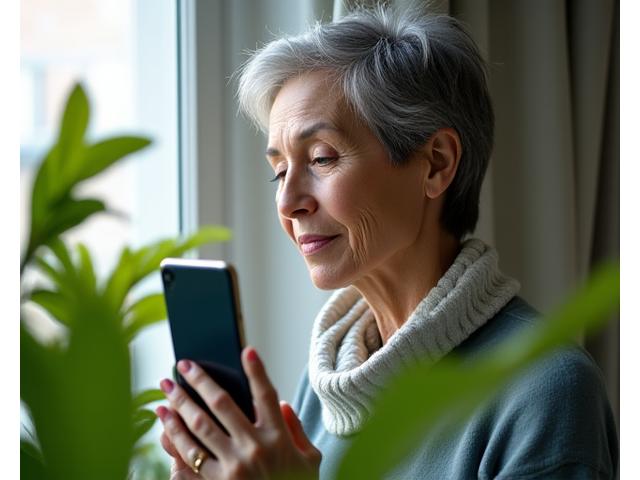 Person thoughtfully contemplating mobile phone while also looking at a thriving plant, symbolizing digital vs. analog balance