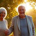 Senior couple smiling and active in a vibrant outdoor setting