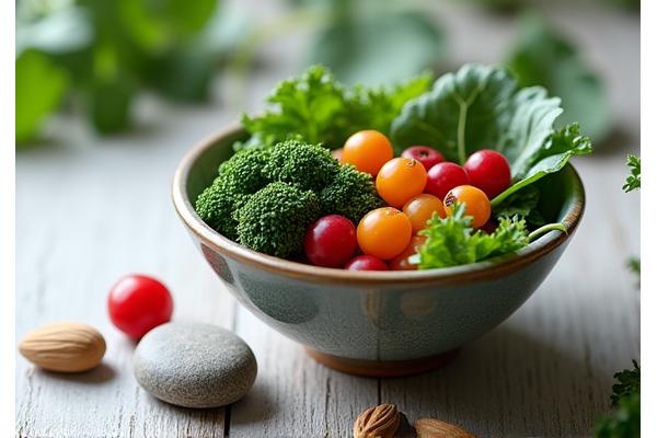 Leafy greens and natural foods, symbolizing hormone balance