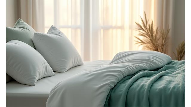 Peaceful bedroom setting with soft lighting