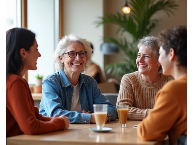 Diverse group of adults interacting positively, representing interactive community