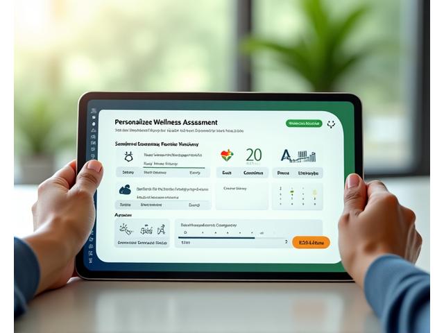 Interface showing a personalized lifestyle assessment with progress bars and diverse wellness icons