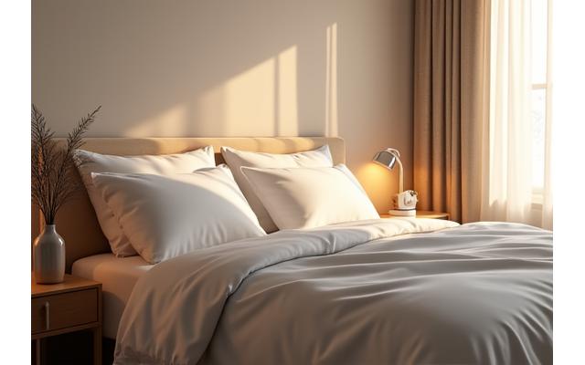A serene bedroom setting with soft lighting, suggesting optimal sleep environment