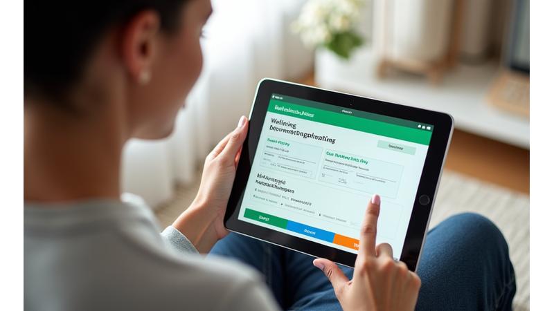 User filling out a personalized wellness questionnaire on a tablet, with dynamic product suggestions appearing.