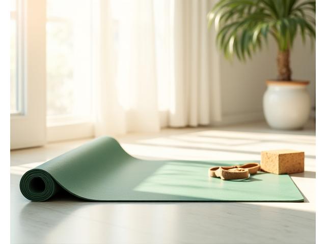 Premium yoga mat with block and strap, promoting flexibility and recovery.