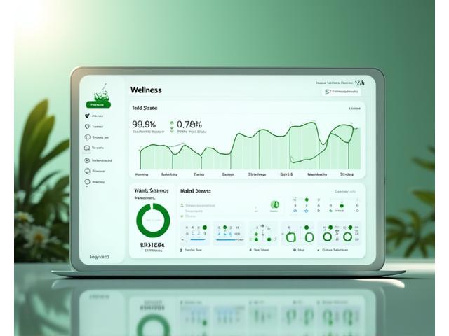 Interactive dashboard displaying health metrics, progress visualizations like weight trends and sleep quality, habit streaks, and goal achievement markers for wellness tracking.