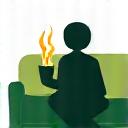 Icon depicting a person winding down with a book and a warm drink, symbolizing evening relaxation.