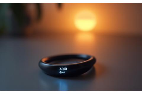 A sleek, modern sleep tracking device on a bedside table.