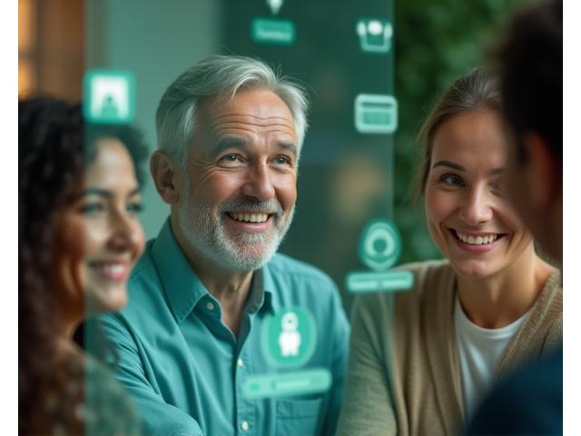 Diverse group of adults in a supportive online community, conversing with respect and positive engagement, representing healthy interaction